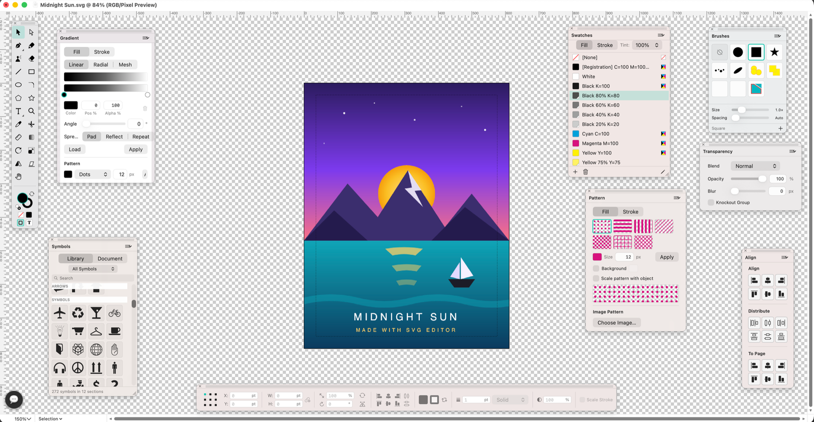 Midnight Sun poster designed in SVG Editor